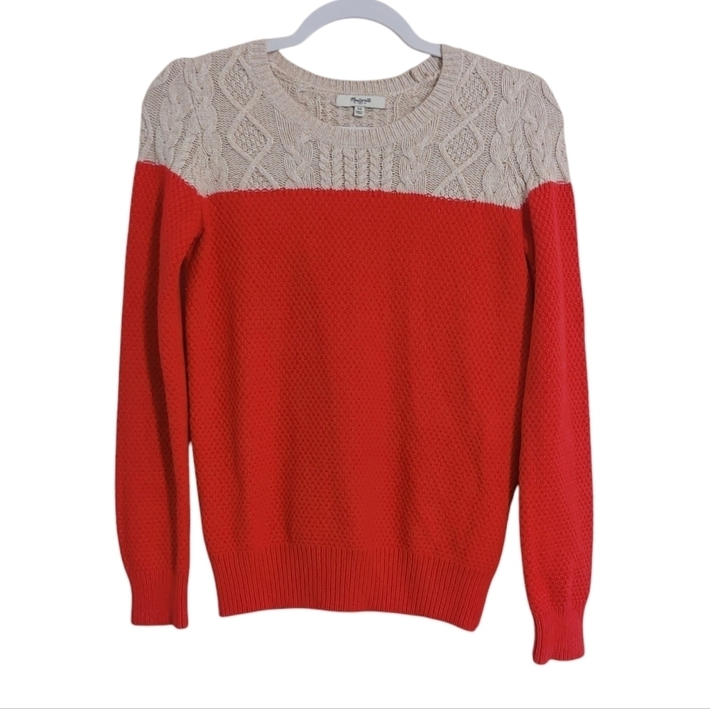 Madewell Long Sleeve Volor Blocked Cable Knit Crew Neck Sweater- size Xs